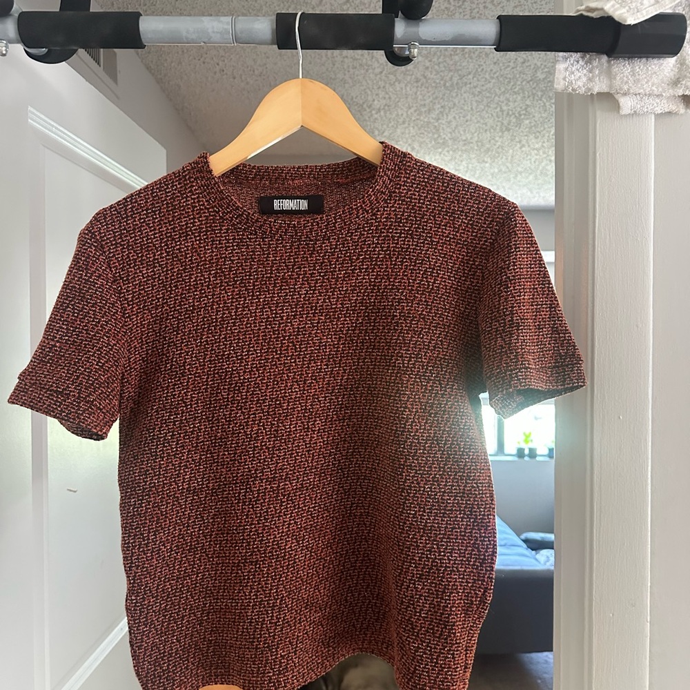 Reformation Red Textured Short-Sleeve Sweater
